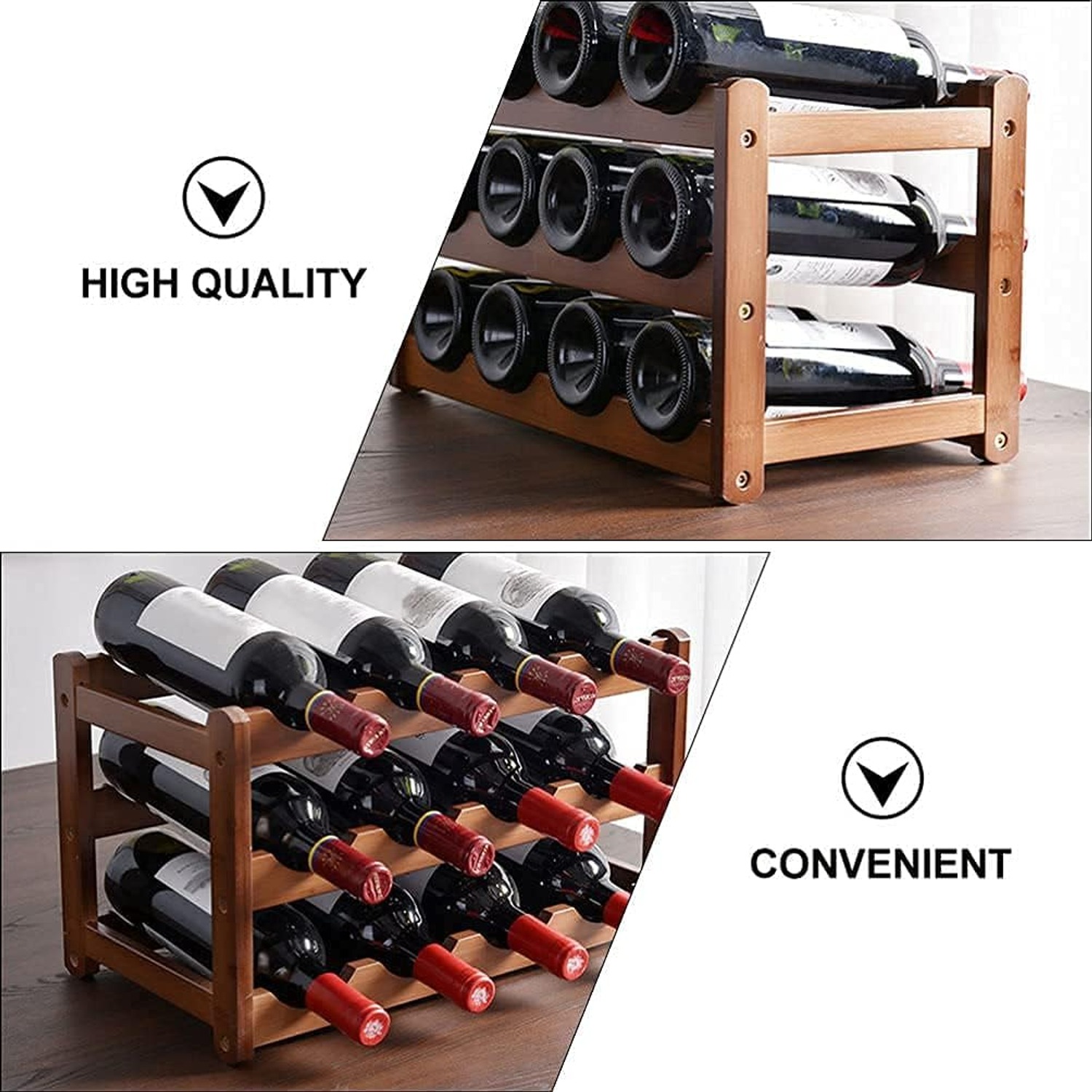 Bamboo Wine Rack 12 Bottle 3 Tier Countertop Stand: image 4