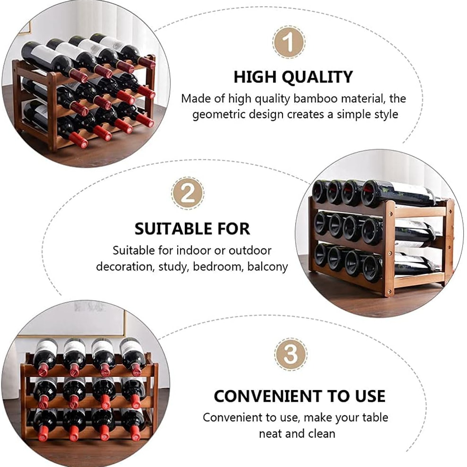 Bamboo Wine Rack 12 Bottle 3 Tier Countertop Stand: image 5
