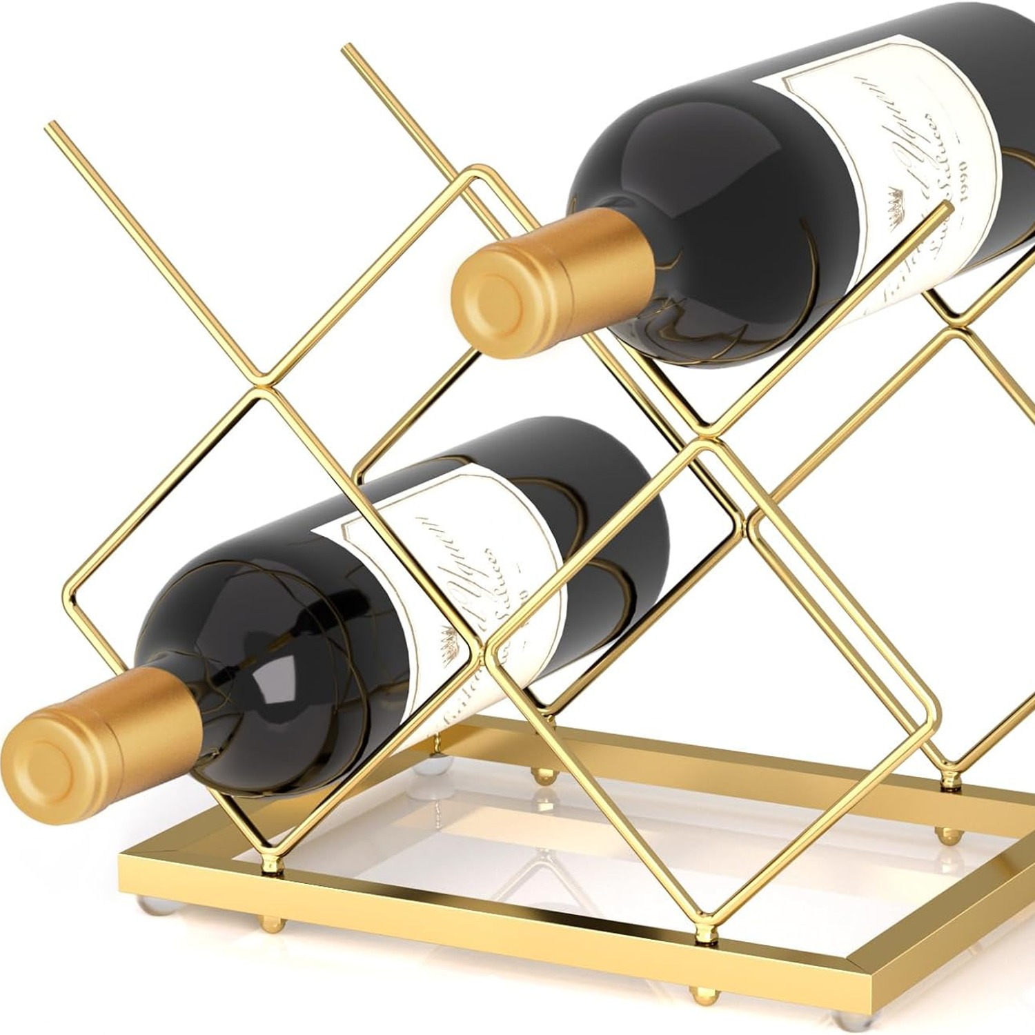Urban Deco 9 Bottle Brass Countertop Wine Rack