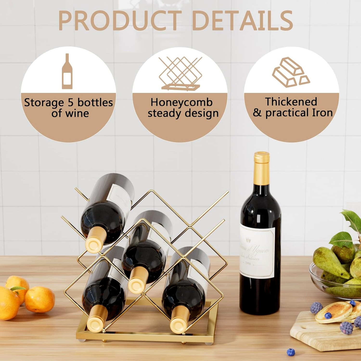 Urban Deco Gold 5-Bottle Countertop Wine Rack: image 3