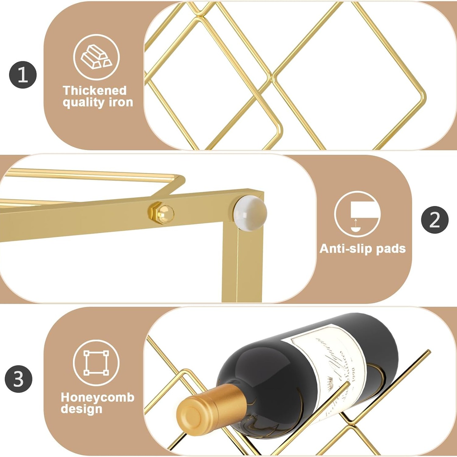 Urban Deco Gold 5-Bottle Countertop Wine Rack: image 6