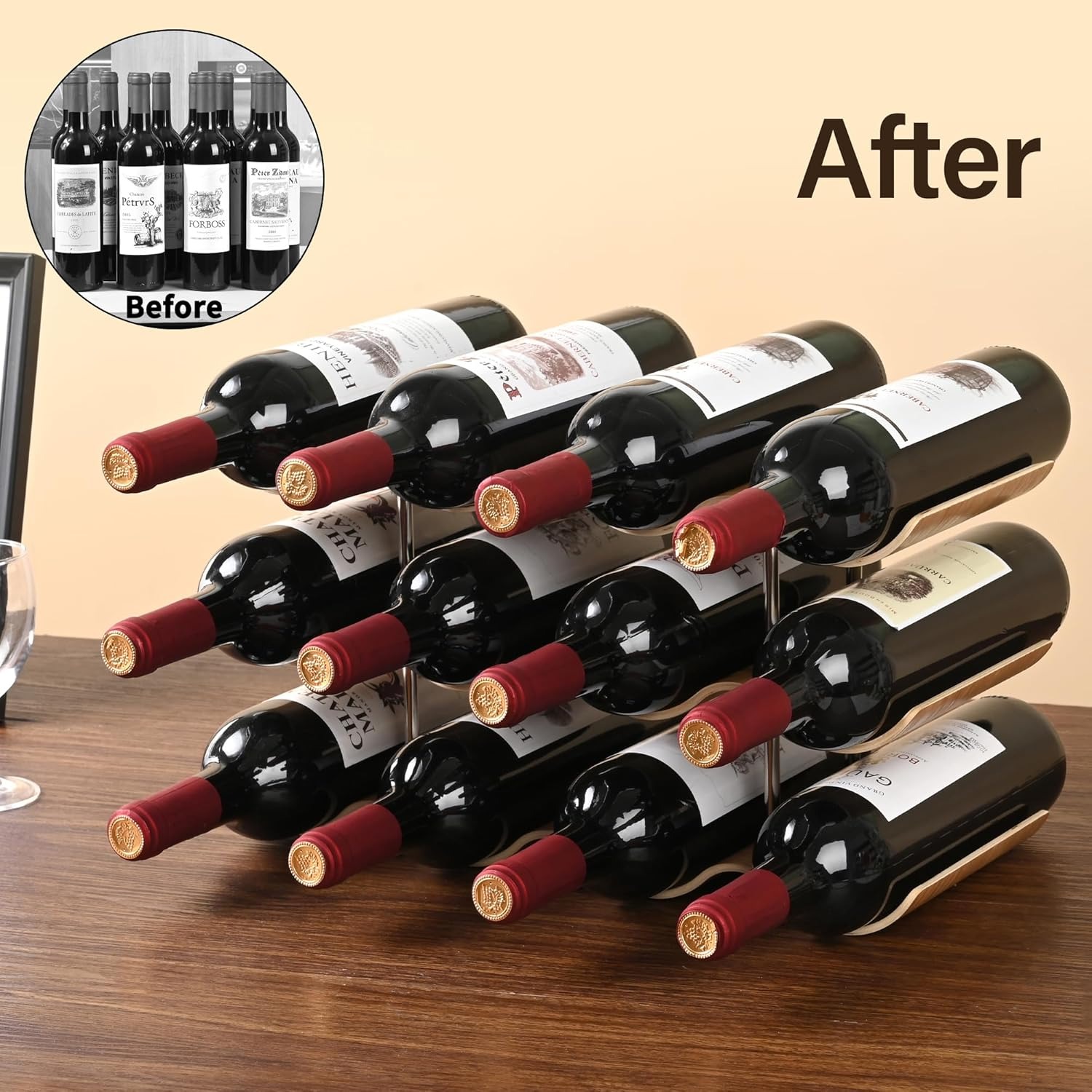 Wavy Wooden Wine Rack 12 Bottle Countertop Stand: image 2