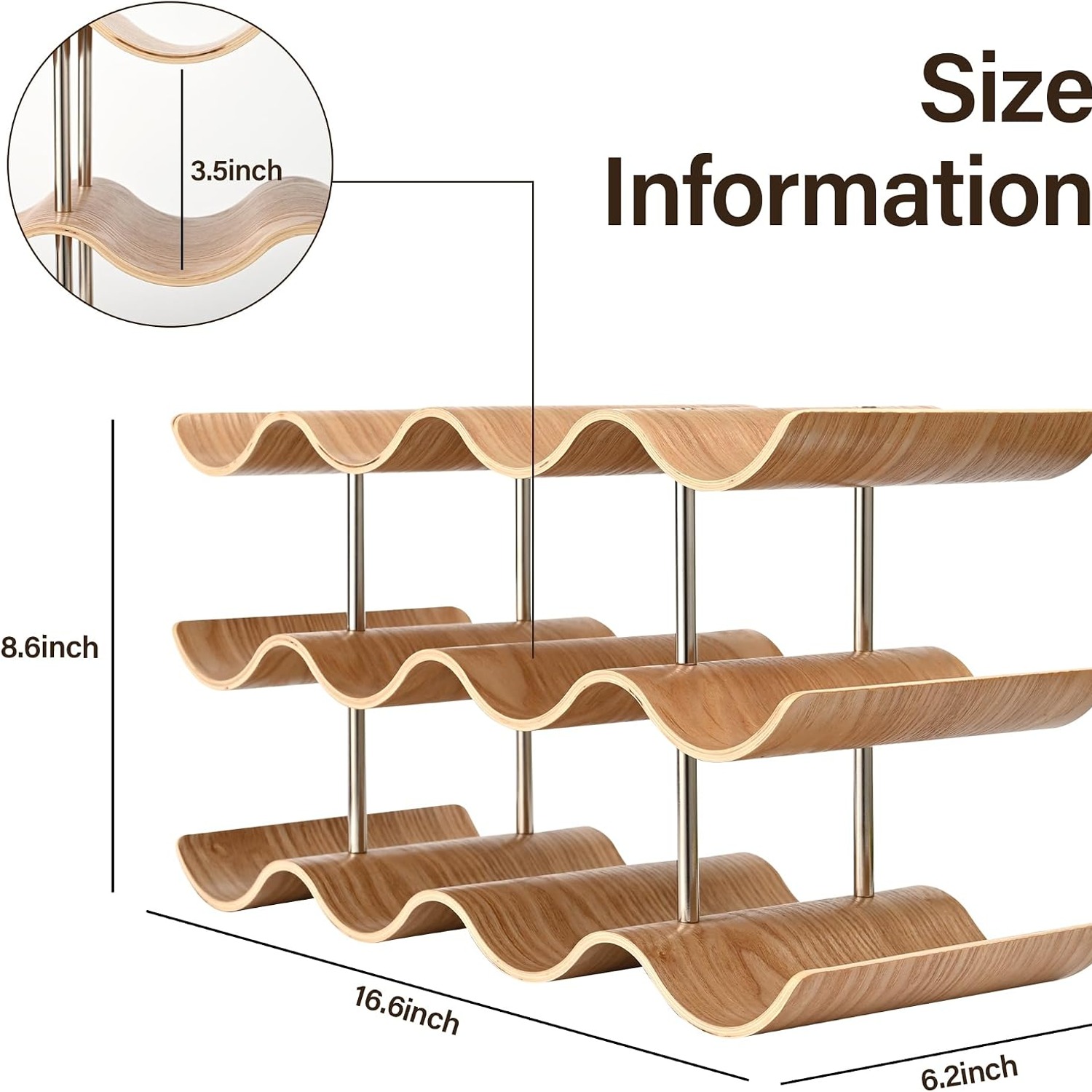 Wavy Wooden Wine Rack 12 Bottle Countertop Stand: image 4