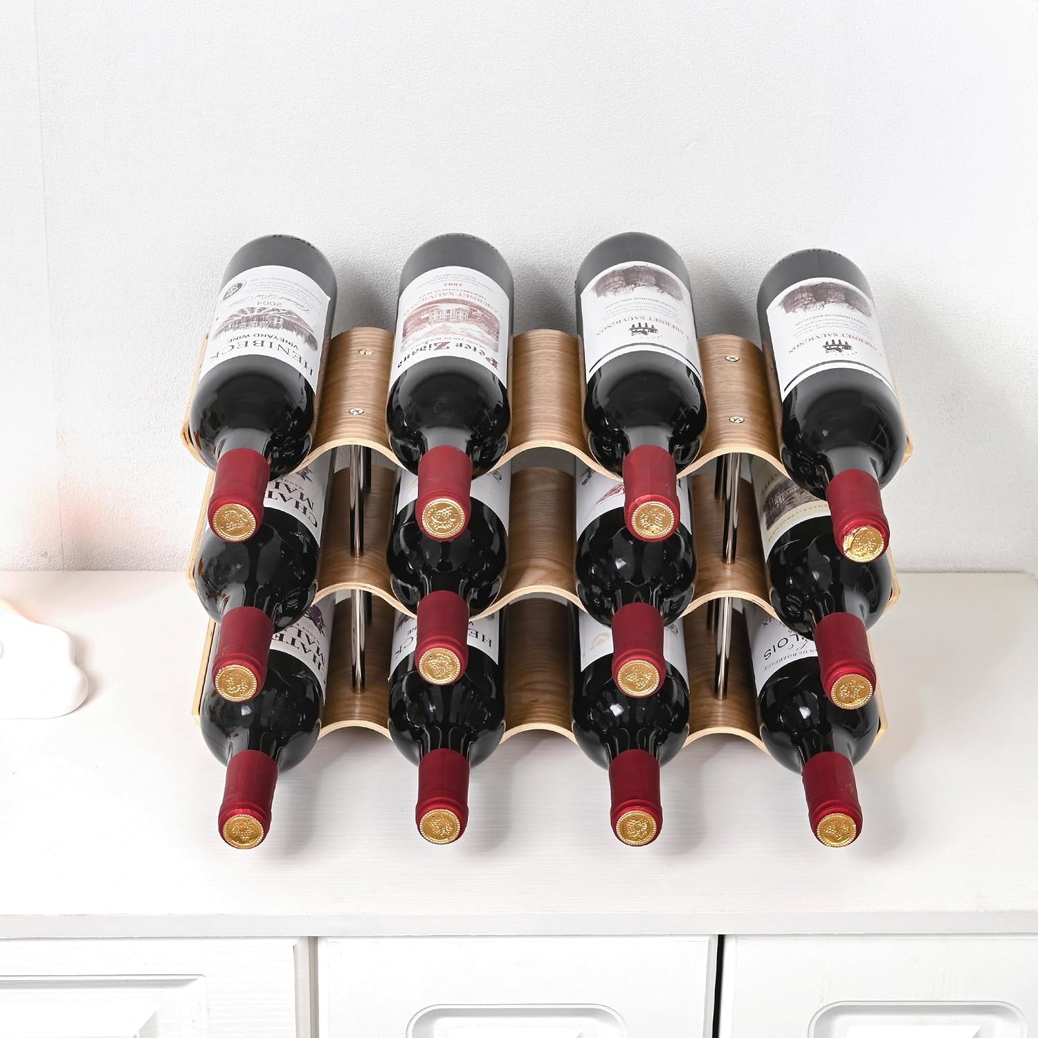 Wavy Wooden Wine Rack 12 Bottle Countertop Stand: image 6