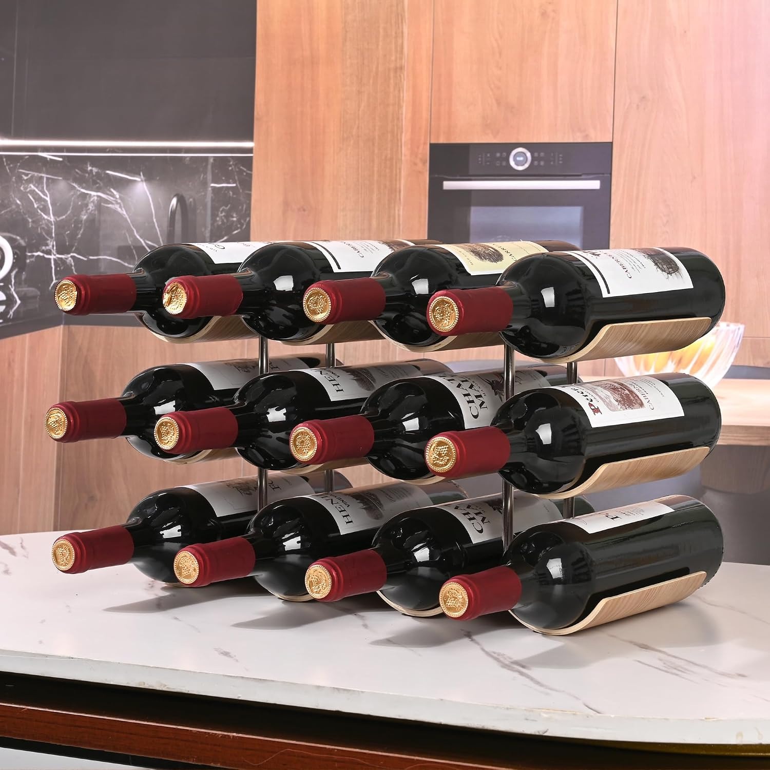 Wavy Wooden Wine Rack 12 Bottle Countertop Stand: image 7