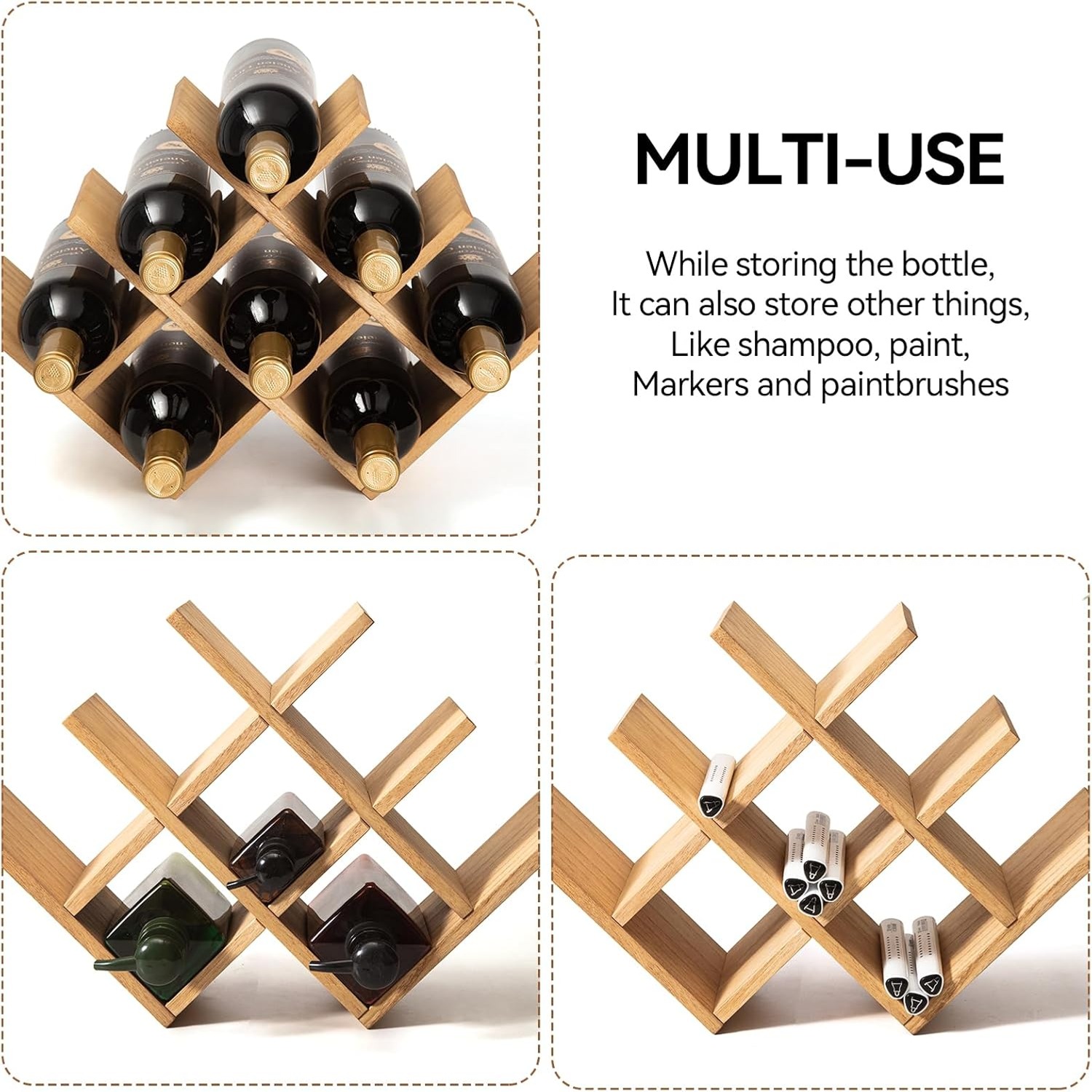 3-Tier Wooden Wine Rack, 8 Bottle Countertop Holder: image 3