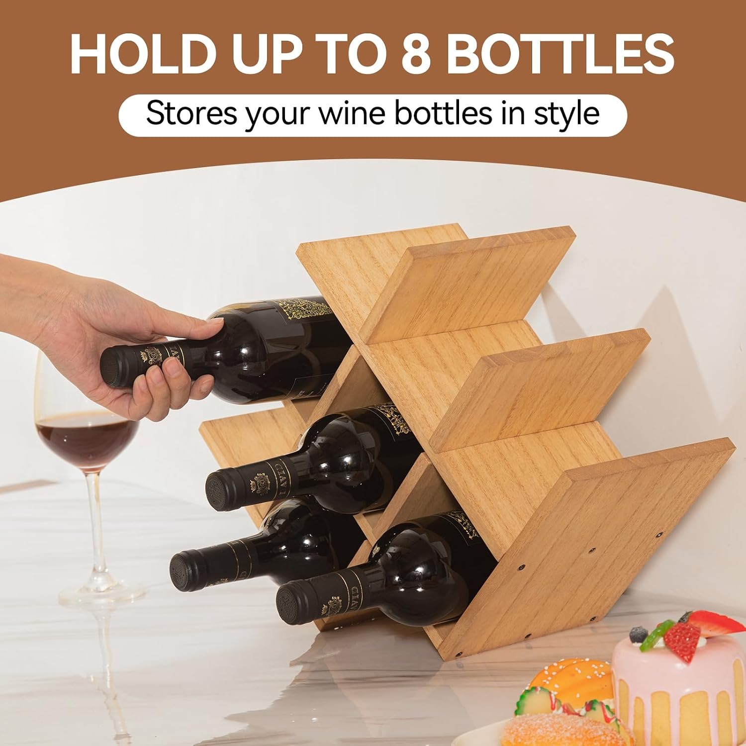 3-Tier Wooden Wine Rack, 8 Bottle Countertop Holder: image 4