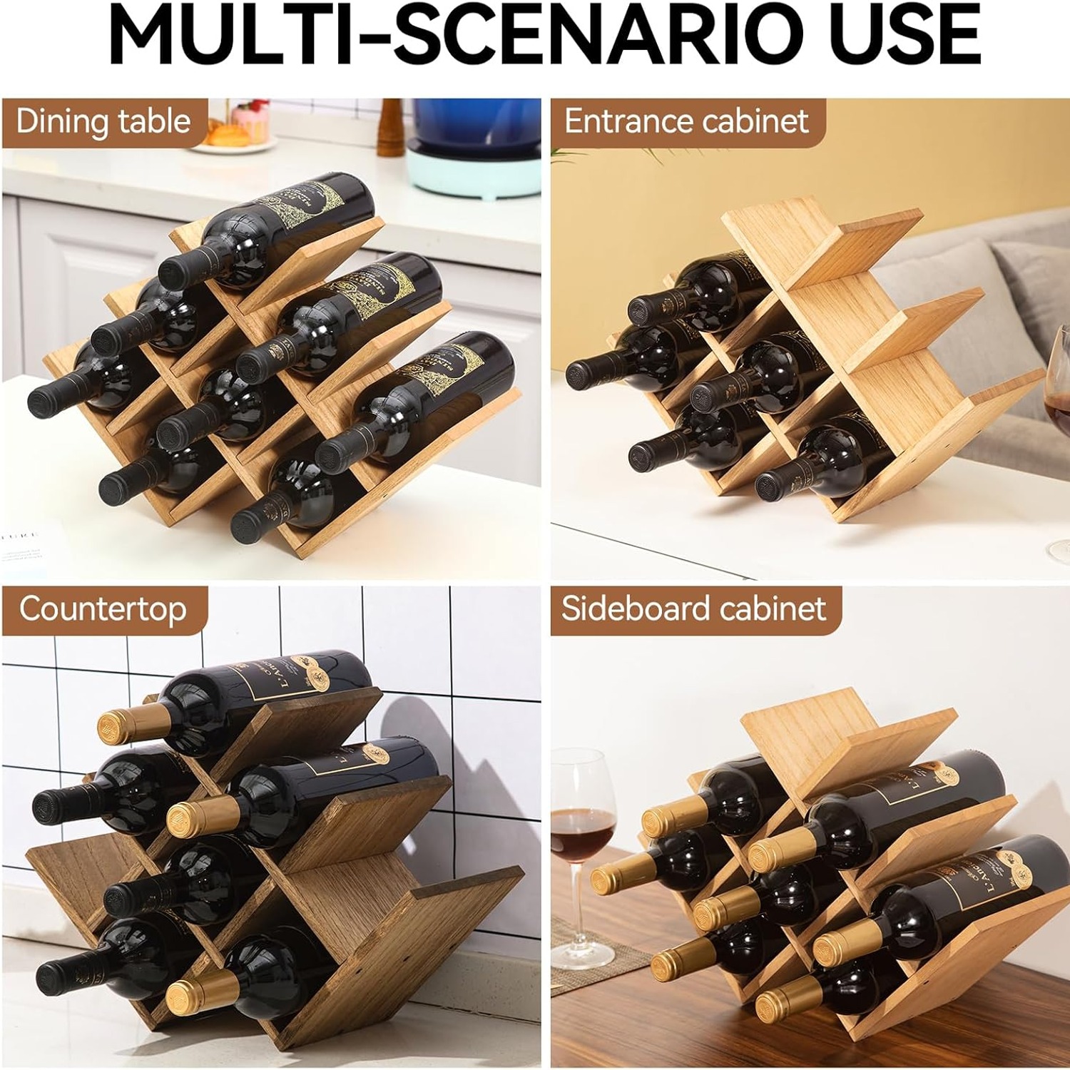 3-Tier Wooden Wine Rack, 8 Bottle Countertop Holder: image 6