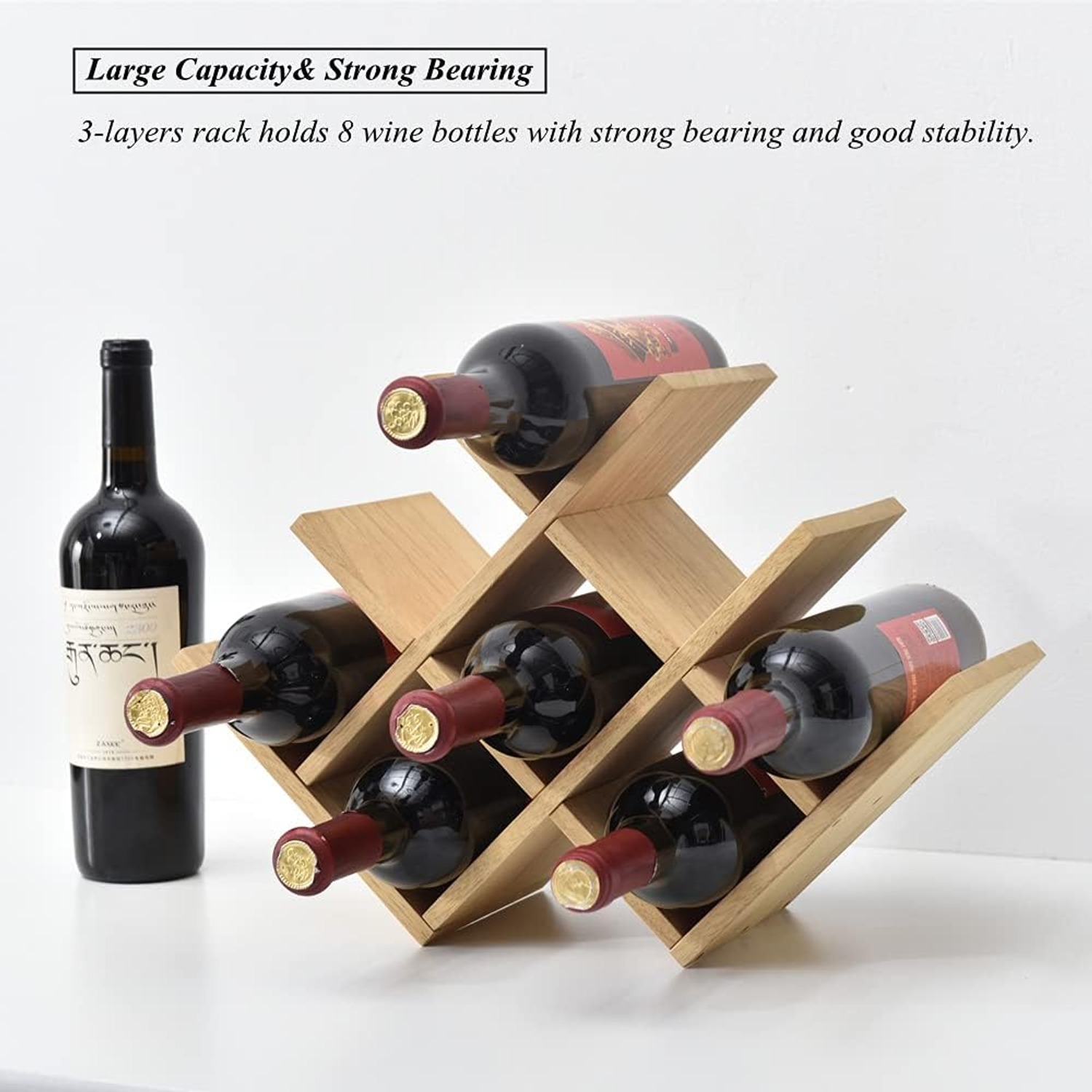 3-Tier Wooden Wine Rack, 8 Bottle Countertop Holder: image 9