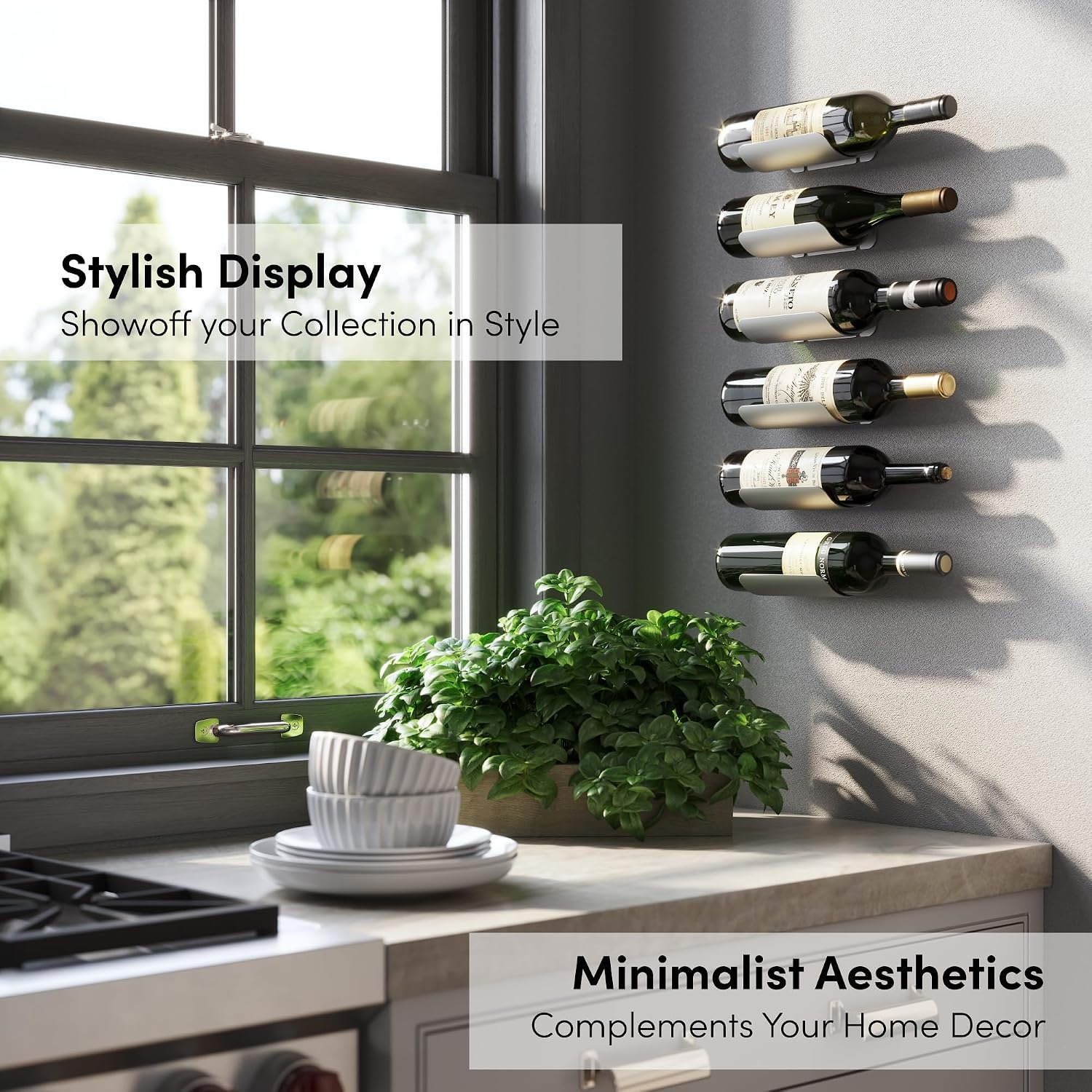 Wall Mounted Wine Bottle Rack (Set of 6, Anodised Aluminium): image 3