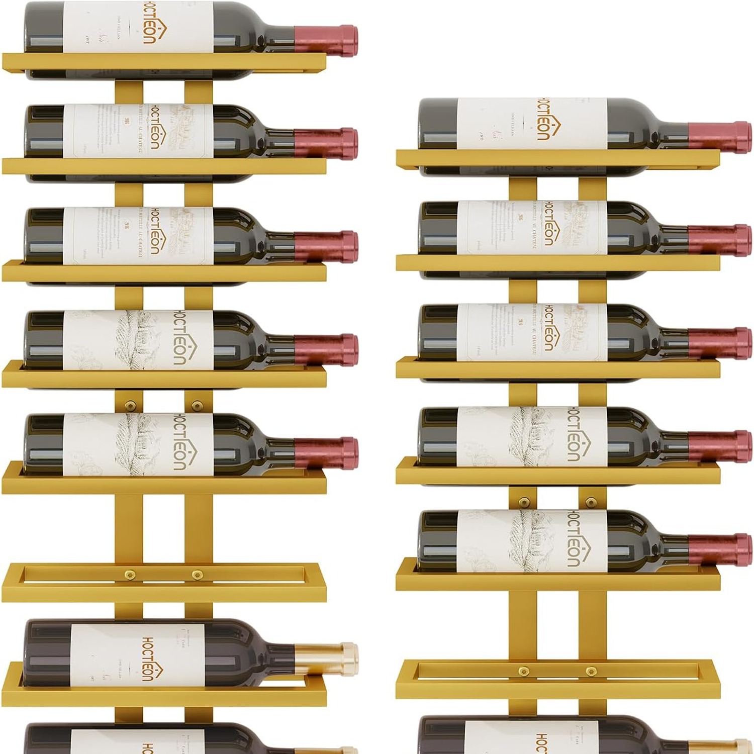 16 Bottle Wall Wine Rack, 2 Pack 8 Tier Metal Set