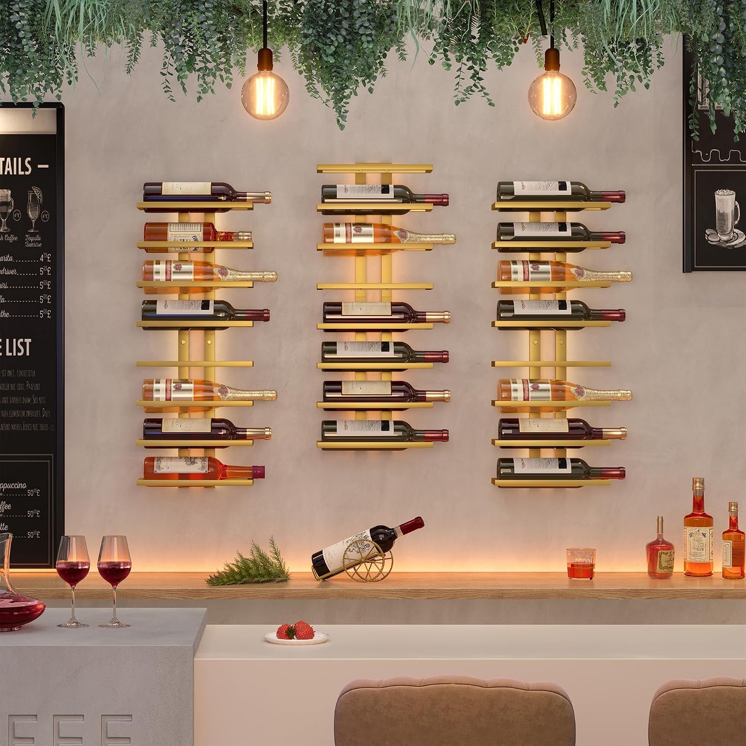 16 Bottle Wall Wine Rack, 2 Pack 8 Tier Metal Set