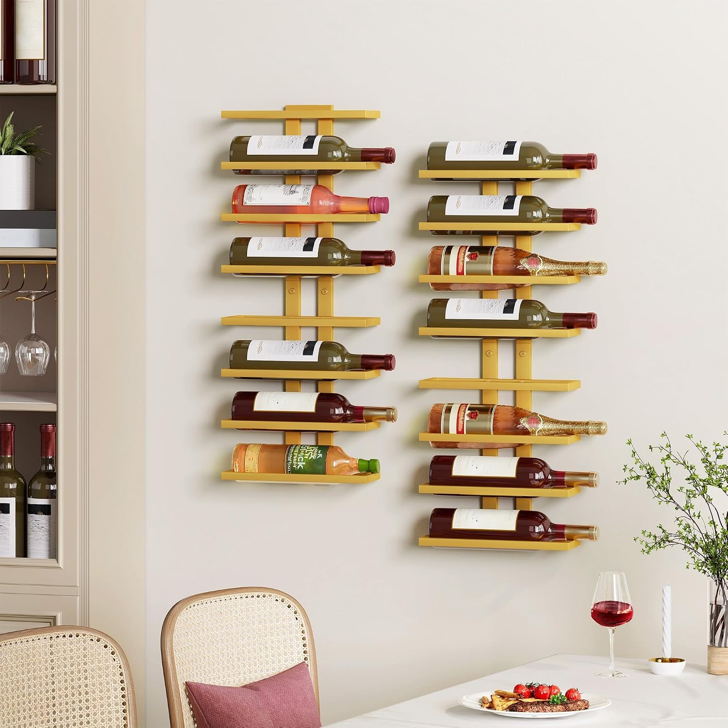 16 Bottle Wall Wine Rack, 2 Pack 8 Tier Metal Set