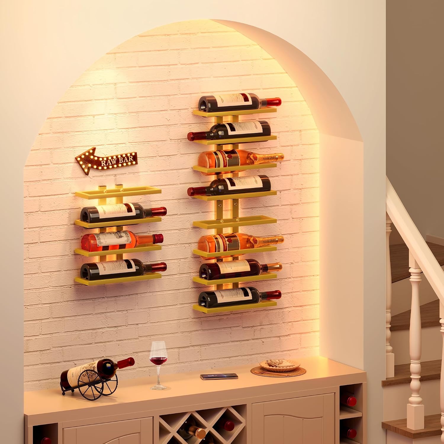 16 Bottle Wall Wine Rack, 2 Pack 8 Tier Metal Set
